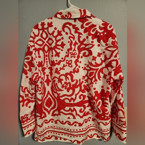 ZARA Poplin blouse with red bohemian print - Picture 3 of 4